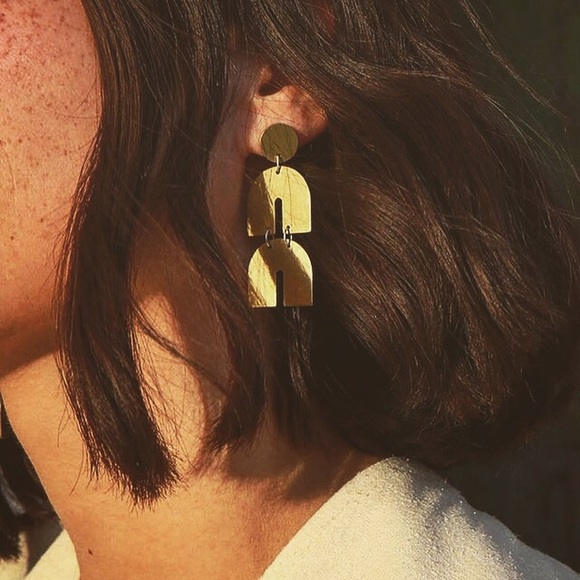 Silver Stainless Geometric Layer Dangle Earrings - Picture 2 of 2